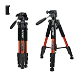 Compact Light Weight Travel Portable Aluminum Camera Tripod Q111 55' for Canon Nikon Sony DSLR Camera YouTube Phone with Carry Case (Orange)