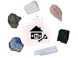 Crystals for New Home Manifestation, Set of 6 Lapis Lazuli, Selenite, Shungite, Pyrite, Scolecite and Rose Quartz Healing Crystals and Stones