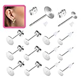 Earring Posts Stainless Steel Hypoallergenic, 420Pcs 4mm/6mm Steel Flat Pad Earring Studs, Butterfly and Clear Rubber Earring Backs for Jewelry Making DIY （Silver） (Silver)