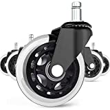 Office Chair Caster Wheels Set of 5 Heavy Duty & Safe for All Floors Including Hardwood 3' Rubber Replacement for Desk Floor Mats