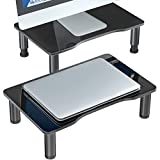 2 Pack Computer Monitor Stand Riser with Height Adjustable Multi Media Desktop Stand for Flat Screen LCD LED TV, Laptop/Notebook/Xbox One, Black HD01B-202