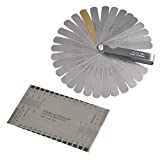 TIMESETL 2Pack Stainless Steel Feeler Gauge Dual Marked Metric and Imperial Gap Measuring Tool 32 Blades + String Action Ruler Gauge Tool for Guitar Player & Luthier & Mechanic Auto Repair