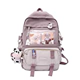 WHITE RHINO Kawaii Japanese Student Backpack Lovely Travel Laptop Backpack Color Block Waterproof Rucksack (Purple)