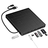 External DVD Drive, USB 3.0 Type-C DVD Player with 4 USB Ports and SD Readers for Laptop, Portable Disk Drive CD ROM Writer Burner Compatible with Laptop Desktop PC Windows MacBook Mac Linux Mac OS