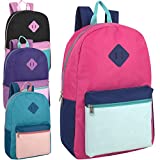 24 Pack Two Tone Backpacks in Bulk for Kids, School, Homeless for Nonprofit with Adjustable Padded Straps (Girls Color Assortment)