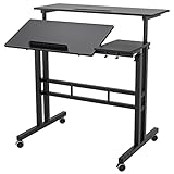 SogesHome 31.5 inches Adjustable Laptop Desk Table Portable Laptop Table Computer Stand Desk Cart Tray with Computer Host Stand, Black