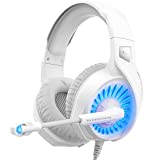 ZIUMIER Z20 Gaming Headset for PS4, PS5, Xbox One, PC, Wired Over-Ear Headphone with Noise Canceling Microphone, 7.1 Surround Sound,Comfortable Earmuffs, White and Grey