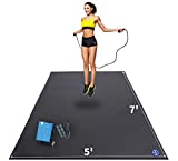 Premium Large Exercise Mat 7' x 5' x 7mm, High-Density Workout Mats for Home Gym Flooring, Non-Slip, Extra Thick Durable Cardio Mat, and Ideal for Plyo, MMA, Jump Rope -Shoe Friendly
