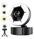 Webcam Full HD 1080P with Microphone, Web Camera Streaming with Ring Light, USB Webcam for Desktop/Mac Laptop/Video/Zoom/Live