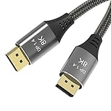 AKKKGOO 8K DisplayPort Cable 4.9ft Ultra HD DisplayPort 1.4 Male to Male Nylon Braided Cable, 7680x4320 Resolution, 8K@60Hz, 4K@144Hz, 32.4Gbps, HDP, HDCP for PC, Laptop, HDTV, DP to DP Cable (1.5M)