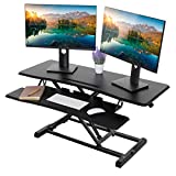 TechOrbits Standing Desk Converter - 42 Inch MDF Wood, Adjustable Height Sit to Stand Up Desk Riser for Home Office - Computer, Laptop & Dual Monitor Workstation - Black