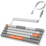 ZIYOU LANG RK-T8 Wired 65% Mechanical Gaming Keyboard with RGB LED Backlit Anti-ghosting TKL Mini 68 Key Custom Coiled C to A Cable Linear Red Switch for PS4 PS5 Xbox PC Mac Gamer(Gray/White/Orange)