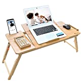 Laptop Desk for Bed, COIWAI Bamboo Lap Desk with Tablet Slot Adjustable Height Angle Foldable Storage Drawer Cushion Mouse Pad Stand Portable Tray Table for Netebook Breakfast Work Study Reading Large
