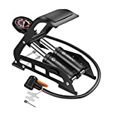 VERENO Double Barrel Bike Floor Foot Pump,Portable Air Pump Inflator Pump with 160PSI Precision Pressure Gauge Fits Presta Schrader and Deutschland Valve for Bicycle,Ball,Scooter,Car,Toys Inflatable