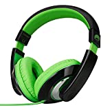 Rockpapa Comfort Kids Headphones for School, Lightweight Childrens Boys Girls Teens Over-Ear Headphones Wired 3.5mm for CD DVD Player Tablet Phone Travel Black/Green