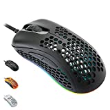 EQEOVGA D10 RGB Lightweight Gaming Mouse Honeycomb Mouse PMW3325 10000DPI Optical Sensor, with Lightweight Honeycomb Shell Ultralight Ultraweave Cable for Laptop PC Xbox PS4 Switch Gamer(65G)-Black