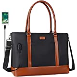 Woman Laptop Tote Bag,USB Teacher Bag Large Work Bag Purse Fits 17 in Laptop (Large Black Brown)…