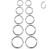 SCERRING 10PCS 16G Stainless Steel Hinged Clicker Segment Septum Nose Lip Ring Hoop Nipple Cartilage Tragus Sleeper Earrings Body Piercing Jewelry 8mm 10mm 12mm 14mm 16mm Silver