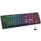NPET K11 Wireless Gaming Keyboard RGB with Multimedia Keys - Long-Lasting Rechargeable Battery - Quick and Quiet Typing - Water Resistant Backlit Wireless Keyboard for PC PS5 PS4 Xbox One Mac - Black