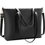 NUBILY Laptop Bag for Women Lightweight Leather Work Tote Waterproof Business Office School Computer Bag for 15.6 Inch Laptop & Tablet Professional Large Capacity Briefcase Handbag Shoulder Bag Black