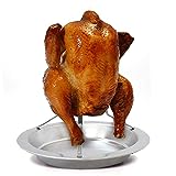 Fewear Beer Can Chicken Holder Chicken Grill Pan Stainless Steel Rack Stand Chicken Roasting Rack Pan Chicken Cooking Rack with Pan for Grill Oven BBQ (Silver)