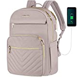 VANKEAN 15.6 Inch Laptop Backpack for Women Work Laptop Bag Fashion with USB Port, Waterproof Backpacks Teacher Stylish Travel Bags Casual Daypacks for School, College, Business, Light Dusty Pink