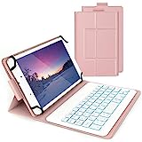Bluetooth Keyboard Case for 7-8 inch Apple ipad/Android Tablet/Samsung Galaxy Tablet/Lenovo Tab, 7 Colors Backlit Wireless Removable Keyboard Rechargeable with Cover, Rose Gold
