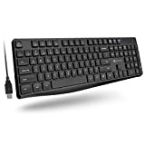 Wired Keyboard, X9 Performance Ergonomic Computer Keyboard Wired - USB Keyboard for Laptop, Windows PC Desktop, Office Use with 5ft Cable Wire, 104 Quiet Keys, 14 Shortcuts, and Kickstand - Black