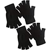 2 Pair Half Finger Gloves Winter Knit Touchscreen Warm Stretchy Mittens Fingerless Gloves in Common Size for Men and Women,black