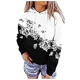 Aniywn Women's Tie Dye Color Block Long Sleeve Hoodies Floral Printed Pullover Drawstring Sweatshirt Tops for Fall Winter