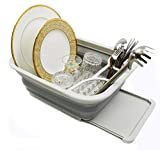 SAMMART Collapsible Dish Drainer with Drainer Board - Foldable Drying Rack Set - Portable Dinnerware Organizer - Space Saving Kitchen Storage Tray (1, Grey)