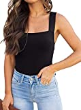 Womens Sexy Club Square Neck Sleeveless Tank Tops Bodysuits Stretchy Leotard Clubwear Black Medium