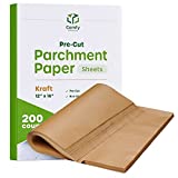 [12 x 16 Inch - 200 Count]Precut Baking Parchment Paper Sheets Unbleached Non-Stick Sheets for Baking & Cooking - Kraft