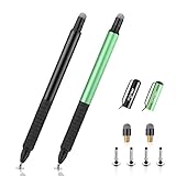 Digiroot (2Pcs) 2-in-1 Precision Stylus Disc Tip with Fiber Tip for Notes-Taking, Drawing , Navigation on Touch Screen (4 Discs, 2 Fiber Tips Included)- (Black/Green)