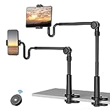 4.6'-11' Phone & Tablet Bed Holder with wireless remote,gooseneck Cellphone Stand Long arm,Flexible Overhead Mount clamp Clip for Desk Bedside headboard, Recording Filming, for iPhone/iPad/Tablet