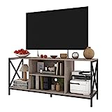 Rxicdeo 55 inch TV Stand for TV up to 65 inch, Rustic TV Cabinet with 3 Tier Storage Shelves, Industrial Entertainment Center with Metal Frame Gray TV Stand for Living Room, Bedroom
