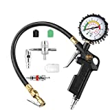 Tire Inflator with Pressure Gauge - 220 PSI, Tire Inflation Gun with Large Gauge Dial - 2.5 inches, Heavy Duty Air Locking Chuck & Deflator, Flexible Rubber Hose for Motors, Cars & Bikes