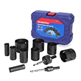 WORKPRO Hole Saw Kit, 11 Piece, Bi-Metal Hole Drills, 3/4' to 2-1/2' High Speed Steel M42 Drill Hole Cutter with Mandrels in Hard Case for Cutting Stainless Steel, Brass, Aluminum, Steel and Wood