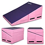 Matladin 32.7'x 23.6'x13.4' Incline Gymnastics Mat, Folding Gymnastics Cheese Wedge Mat, Gym Fitness Tumbling Skill Shape Mat for Kids Girls Home Training Exercise (Purple+Pink, Small)