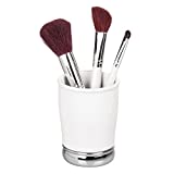 iDesign York Ceramic and Metal Tumbler, Makeup Brush Toothbrush Holder Cup for Bathroom, Countertop, Desk, Dorm, College, and Vanity, 3.25' diameter x 4.25', White and Chrome
