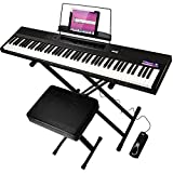 RockJam 88-Key Beginner Digital Piano with Full-Size Semi-Weighted Keys, Power Supply, Keyboard Stand, Keyboard Bench, Sustain Pedal, Simply Piano App Content & Key Note Stickers