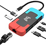D.Gruoiza Switch Dock, Portable TV Ethernet LAN Adapter for Nintendo Switch/OLED,Replace Nintendo Switch Docking Station, HDMI Adapter with Ethernet LAN/USB/Type-C(Blue and Red)