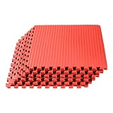 We Sell Mats 1 Inch Thick Martial Arts EVA Foam Exercise Mat, Tatami Pattern, Interlocking Floor Tiles for Home Gym, MMA, Anti-Fatigue Mats, 24 in x 24 in, Red, 24 Square Feet (6 Tiles) (TL-25M)