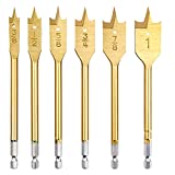 wesleydrill Spade Drill Bit Set Paddle Flat Bits 6 Pcs 3/8'-1' Flat Wood Hole Cutter Fit for Most Types of Wood as Well as Fiberglass