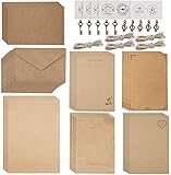 WXJ13 5 Sets of Vintage Stationary Paper, Aged Letter Envelopes Set, 20 Sheets of Letter Papers, 10 Envelopes, 10 Metal Accessories, 10 Hemp Hope, 10 Sealing Stickers, 5 DIY Vintage Greeting Cards