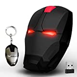Ergonomic Wireless Mouse Cool Iron Man Mouse 2.4G Portable Mobile Computer Click Silent Mouse Optical Mice with USB Receiver, Black or Golden for Notebook PC Laptop Computer Mac Book, Add a Keychain