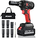 AOBEN 21V Cordless Impact Wrench Powerful Brushless Motor with 1/2' Square Driver, Max 300 Torque ft-lbs (400N.m), 4.0A Li-ion Battery, 6Pcs Driver Impact Sockets,Fast Charger and Tool Bag
