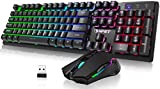 NPET S21 Wireless Gaming Keyboard and Mouse Combo, LED Backlit Quiet Ergonomic Mechanical Feeling Keyboard, Gaming Mouse 3200DPI, for Desktop