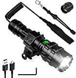 Tactical Flashlight 3000 Lumens with Picatinny Rails Mount and Pressure Switch, 5 Modes Super Bright USB Rechargeable Flashlight Waterproof Scout Light Torch for Outdoor Hiking