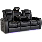 Valencia Tuscany Home Theater Seating | Premium Top Grain Italian Nappa 11000 Leather, Power Headrest, Power Lumbar Support, with Center Drop Down Console (Row of 3, Black)